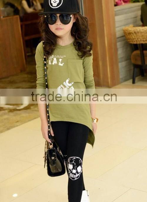 Children Skull Leggings , Gray Cotton Kids Girls Leggings Pants