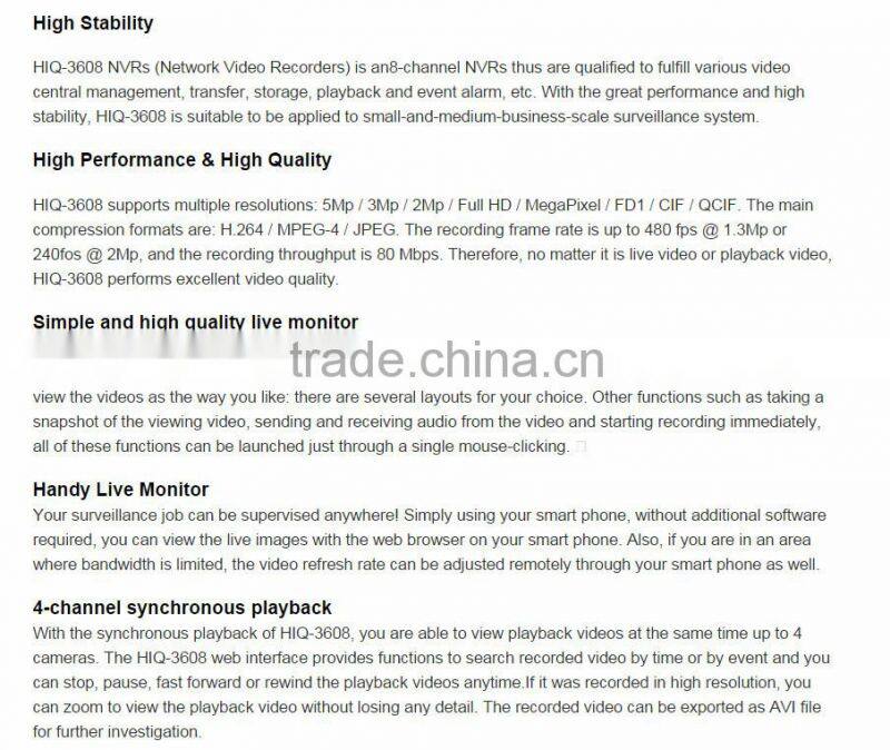 8 Channel 5 Megapixel / Full HD H.264 Standalone Full HD NVR