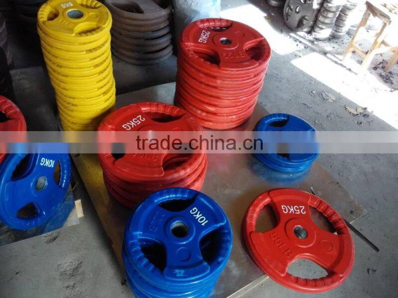 High quality and inexpensive Colorful tri-grips gym equipment rubber weight plate BW2007