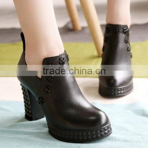 Comfortable chunky heel genuine leather pumps shoes fancy elegant leather ankle boots CP6668