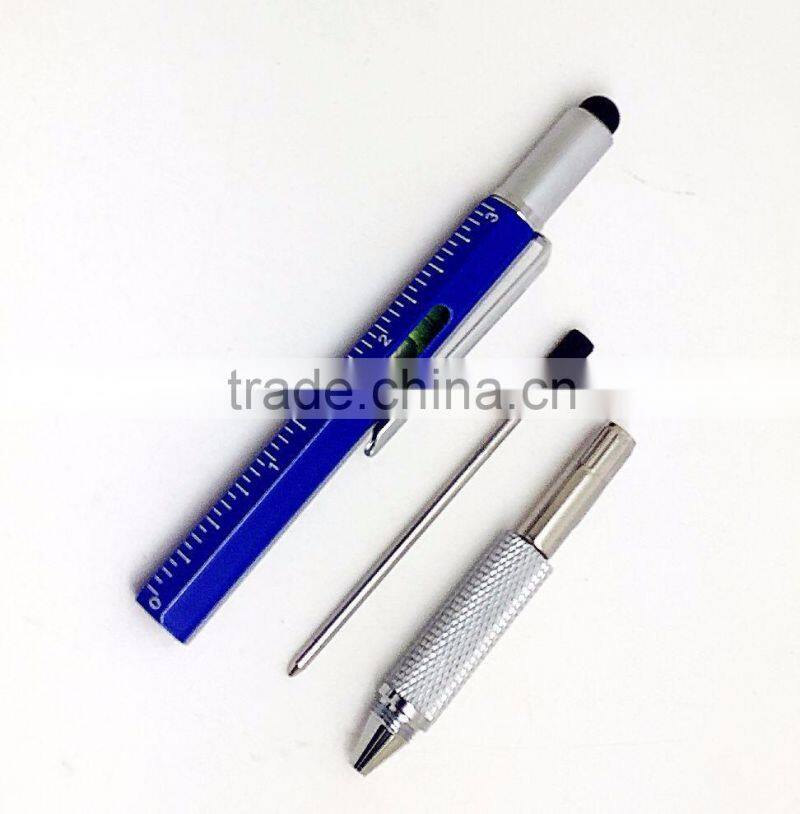 Multi-function Tool Ballpoint Pen Screwdriver Ruler Spirit Level with a top and scale metal penTouch Screen for Ipad Iphone