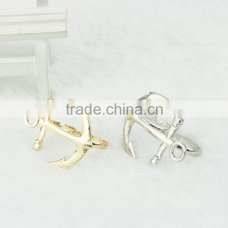 Fashion jewelry boat anchor dual silver ring