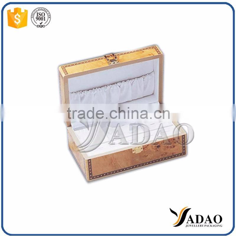 Alibaba wholesale custom made unfinished wood custom velvet jewelry boxes with key lock
