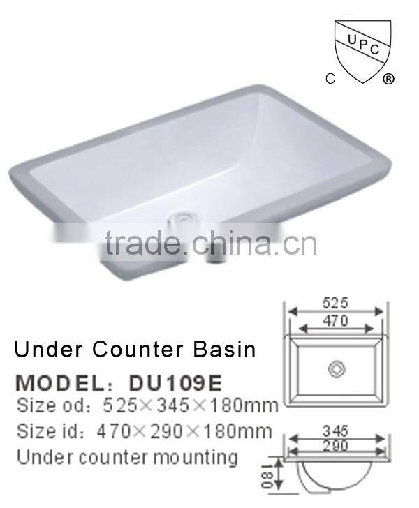 High quality white ceramic rectangle undercounter bathroom sinks DU109E