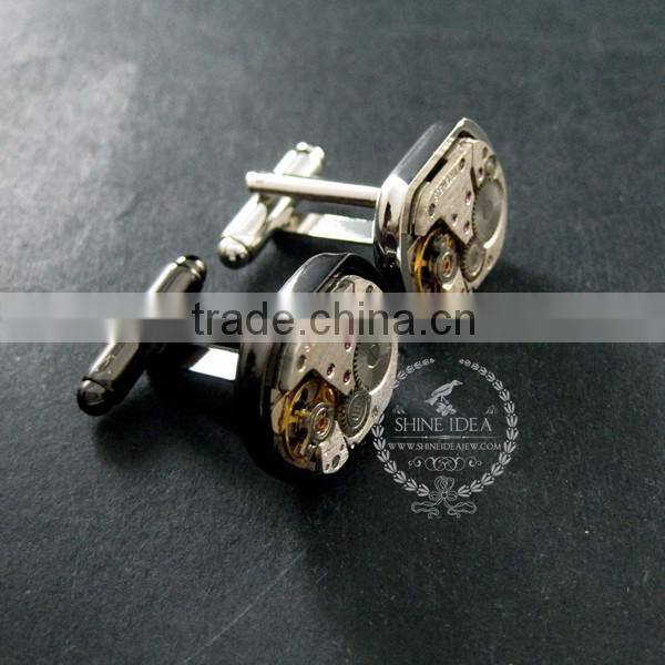 15x18mm vintage style steam punk watch movement core rhodium,metal gun black fashion cuff links 6600067