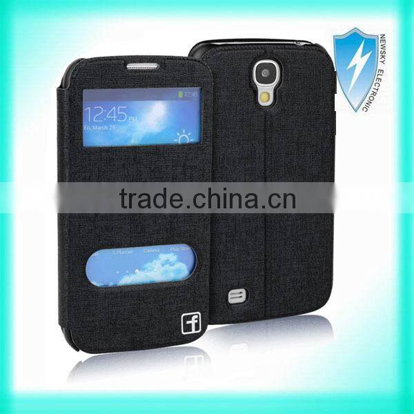 Window View Silk Leather PU Flip Stand Holder For Samsung Galaxy S4 i9500 Smart Phone Case