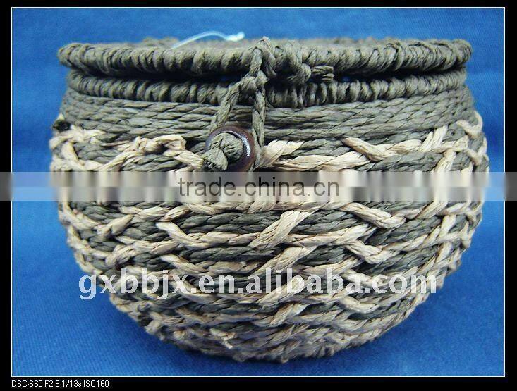 Brown round paper rope woven iron frame small kid box