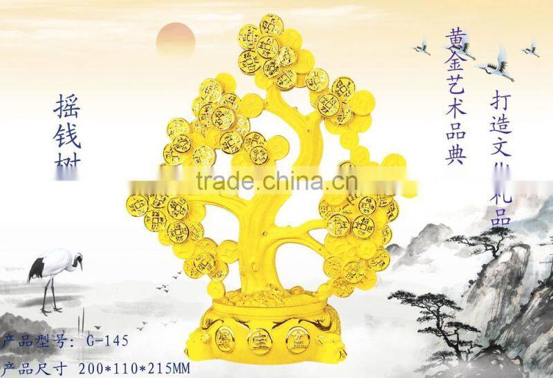 24K Gold Plated Art Gifts Money Tree with Chinese coin