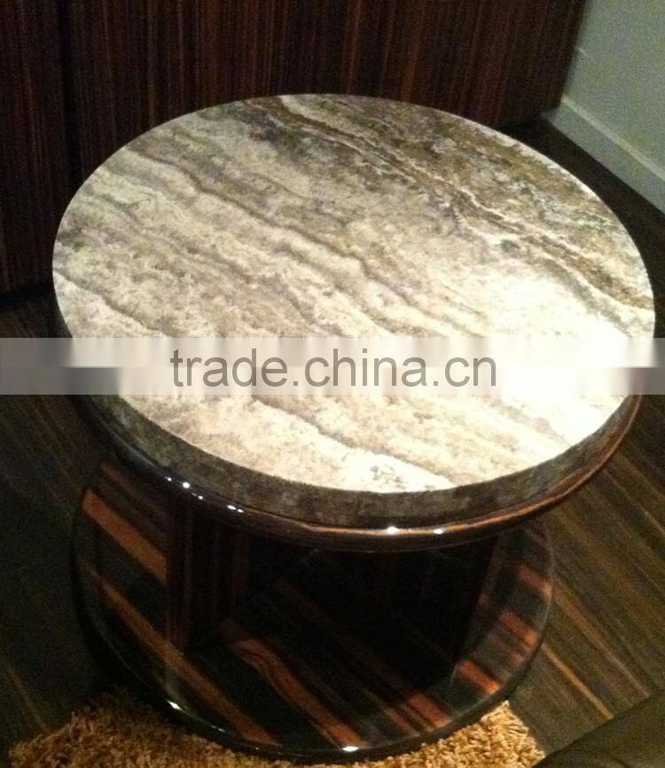 Modern Black Hand Craverd Travertine Top End Table