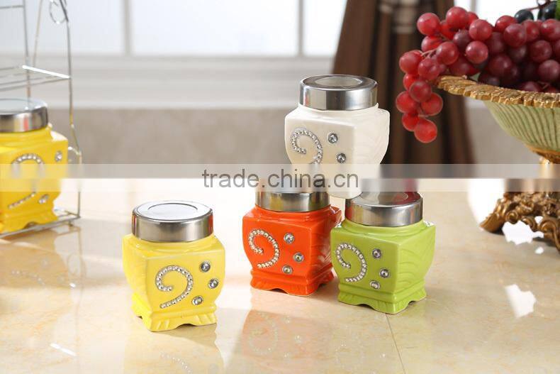 ceramic canister set with stainless metal frame