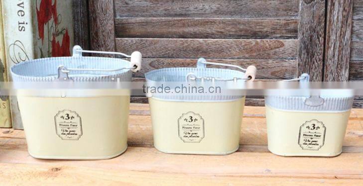 High Quality Popular Special White Outdoor Decoration Small Metal Planter Oval Iron Flower Pot for Home