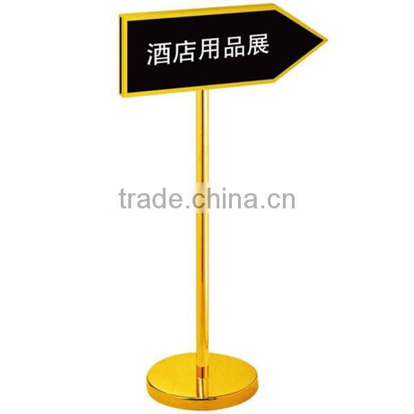 Vertical welcome board stand/ golden frame direction sign stand/ wholesales freestanding hotel outdoor sign stand P-27