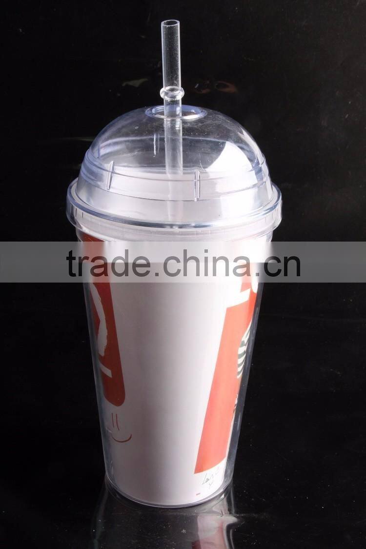 Logo printed reusable plastic double wall tumbler with dome lid