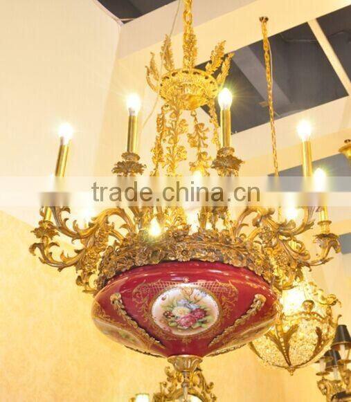 Luxurious Vintage Victorian Style Royal Imperial Blue Porcelain and Crystal Golden Brass Pendant Lamp, Chandelier BF12-05254g