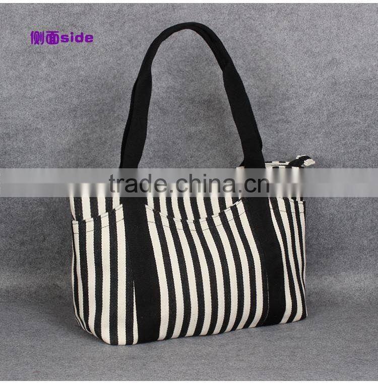 Black and White Stripes Canvas Handbag For Women