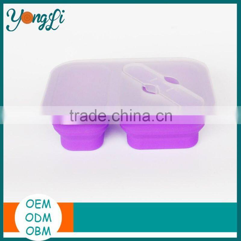 Wholesale Silicone Folding Container with Dividers Children BPA Free 3 Compartment Collapsible Lunch Box