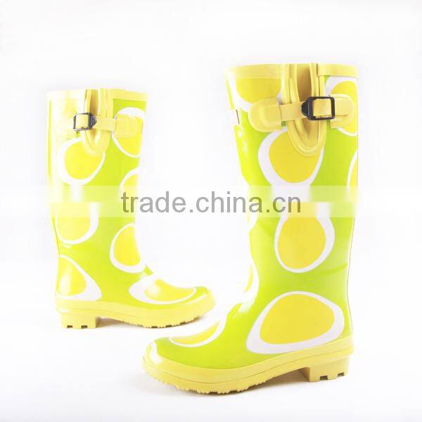 yellow pattern knee rubber rain boots