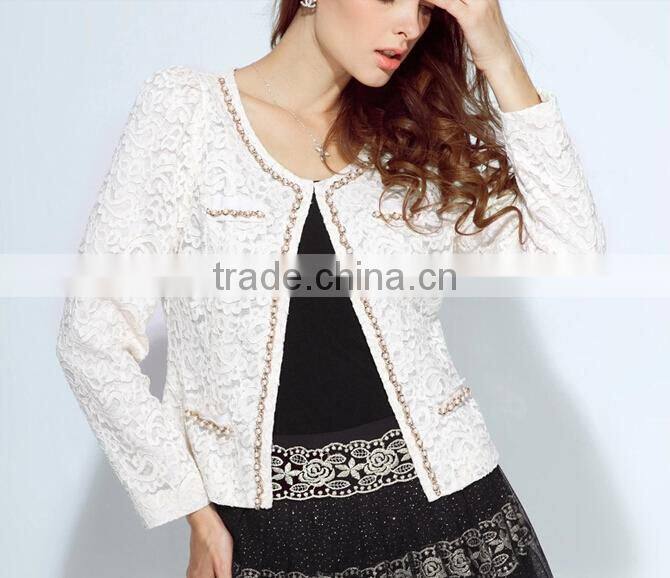 2015 ladies quality beaded coat long sleeve oem wholesale factory fashion woman coat
