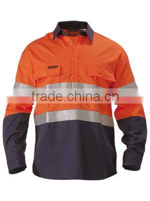 2016 OEM 88% Cotton/ 12% High Tenacity Nylon 238gsm fire retardent high vis shirt 3M reflective tape