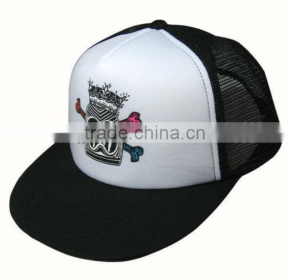 2013 summer printing snap back closure flat brim foam mesh 5 panel trucker cap