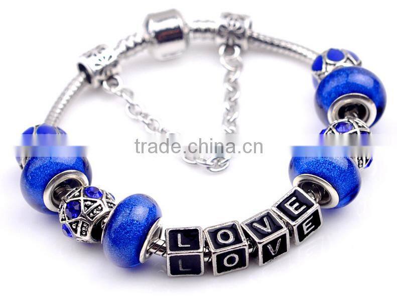 love printed fibre resin Murano Glass Beads charms bracelet