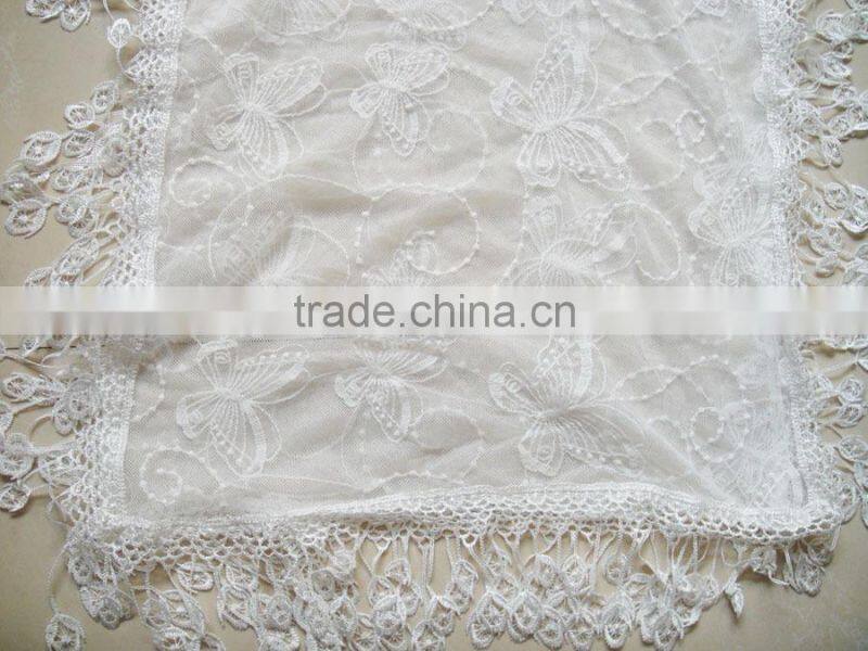 Fashion lady butterfly new cotton white lace scarf
