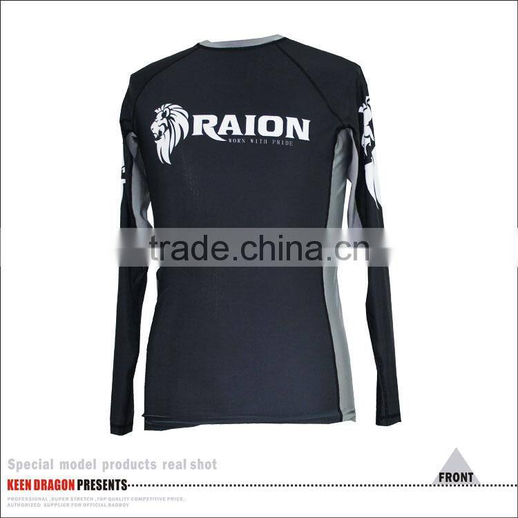 Black/white sublimation printed lycra compression bjj rash guards with long sleeves