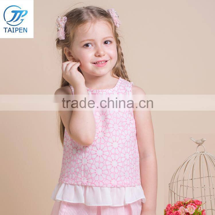 Summer Latest Designs Girls Ruffle Sleeve T Shirt With Lovery Embroidery Pattern