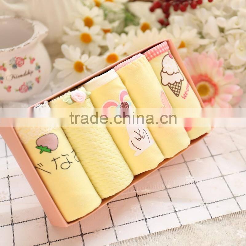 2017 Sexy women full cotton underwear cute preteen girls panties wholesale Yellow color Panties Briefs