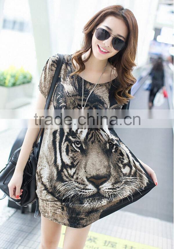 Summer Korean style plus size loose round neck short sleeve casual tiger printing 3D t shirt wholesale