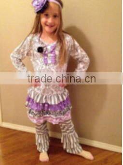 2017 baby girls children sleepwear ruffle pants long sleeve striped outfits with pajamas knit cotton clothing sets