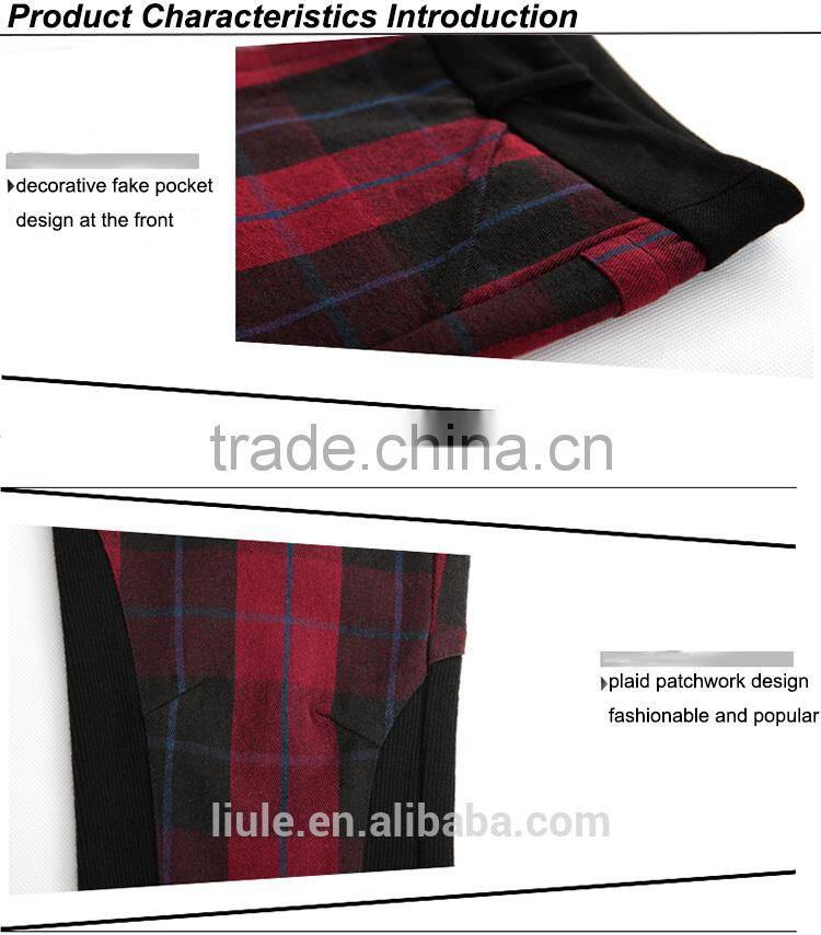 red plaid women casual pants with elastic fabric