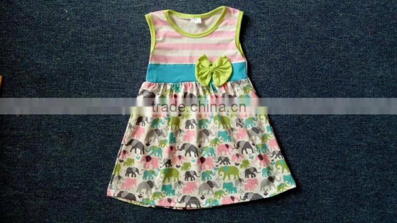 beautiful children stripe frocks designs in summer new kids elephant print dress remake
