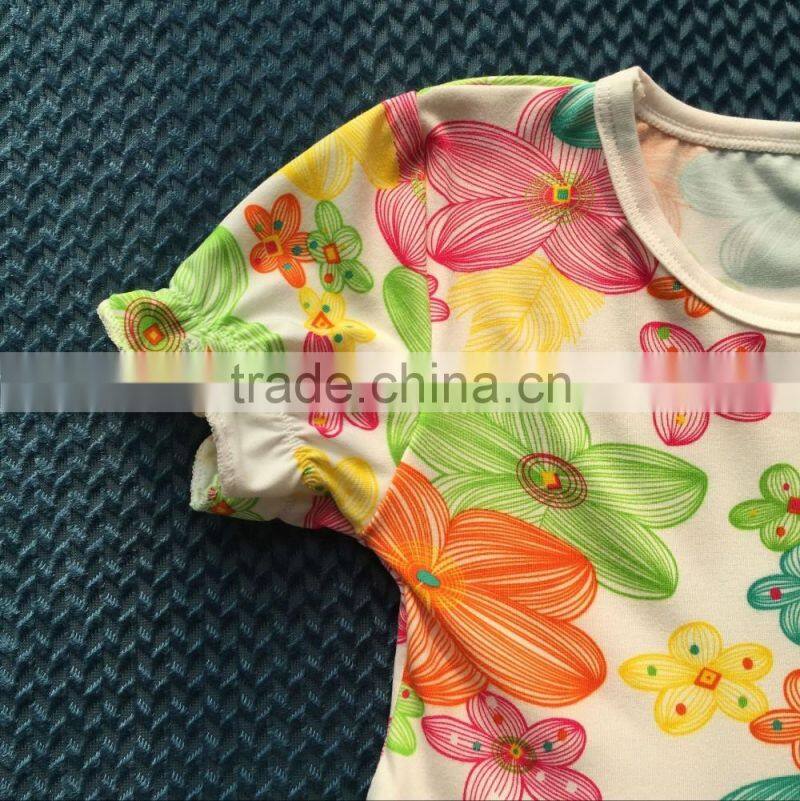 QL-404 short sleeve flower pattern design baby boutique dress 2016