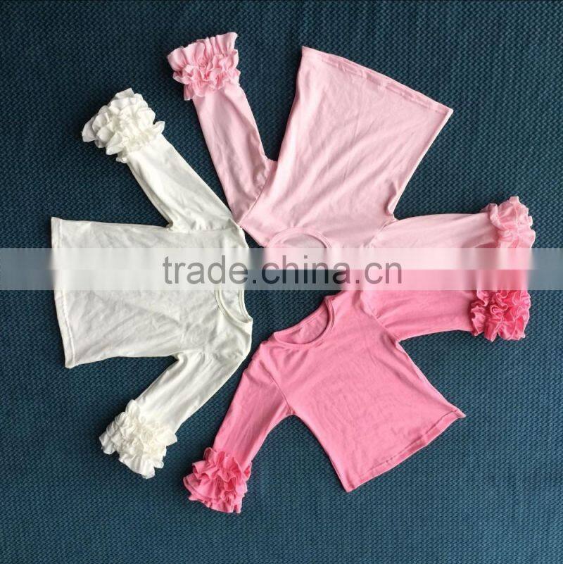 XF-033 Wholesale children's boutique clothing kids plain ruffle blank icing raglan girls long sleeve boutique kids shirts