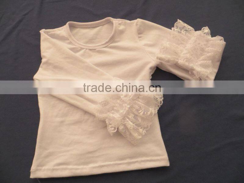 Newest School Girls Design Lace Sleeve Top .5 Layers Ruffle Navy Pants & Coat With Button 3 Pcs Clothing Sets QL-74