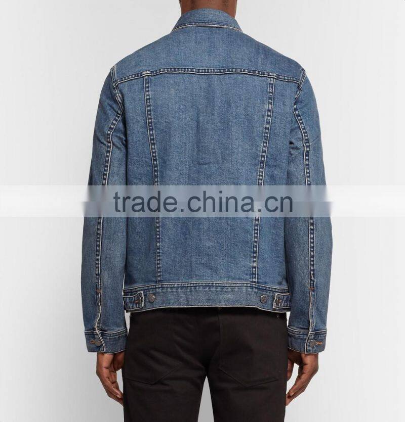 High Quality Endurable Mens Lapel Shawl Collared Button Closured Men's Denim Jeans Jacket with Two Chest Pockets