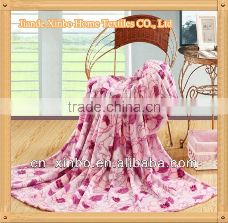 Jiande Super Soft Purple Flower Printing Flannel Fleece Towel Blanket