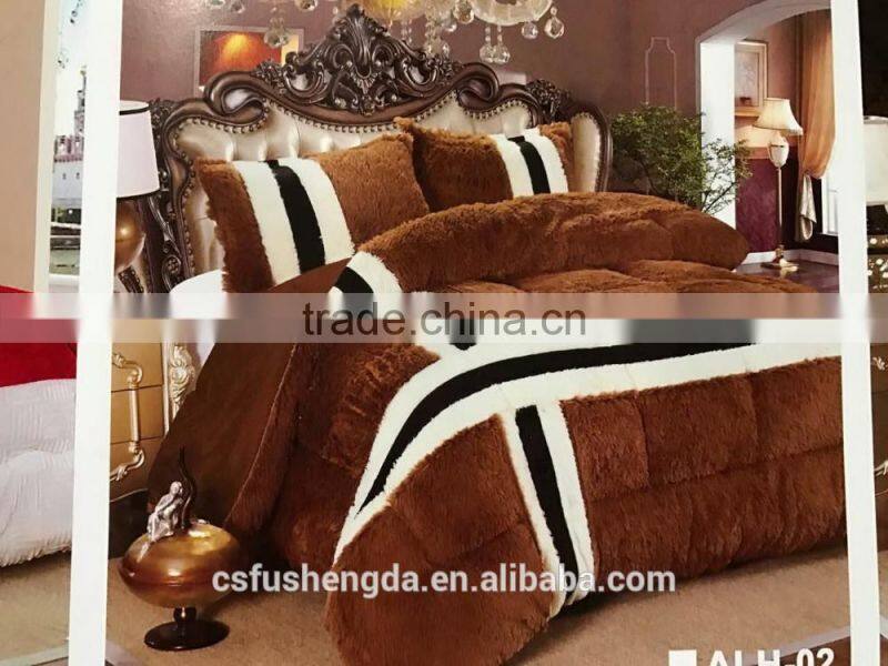 3D long hair patchwork comforter and quilt with pillow case