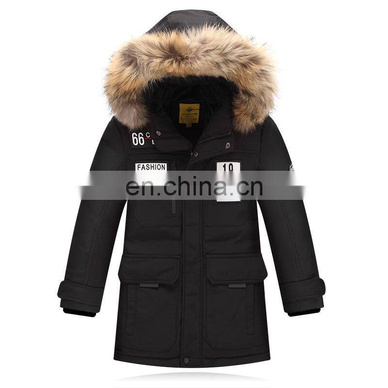Long pattern winter fur fashion down coats jackets for children wholesale