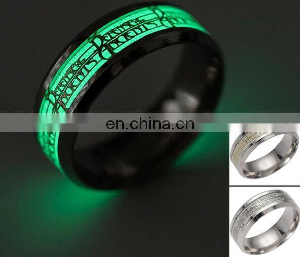 2017 Novel Stainless Steel Retro Scripture Jesus Skull Glow in the Dark Ring Fluorescent Letter Lord of Rings