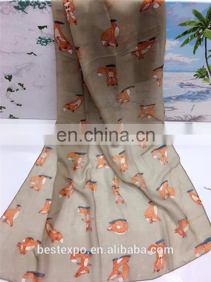 animal printed hijab shawls cute fox pattern pashmina ladies fashion chiffon scarves