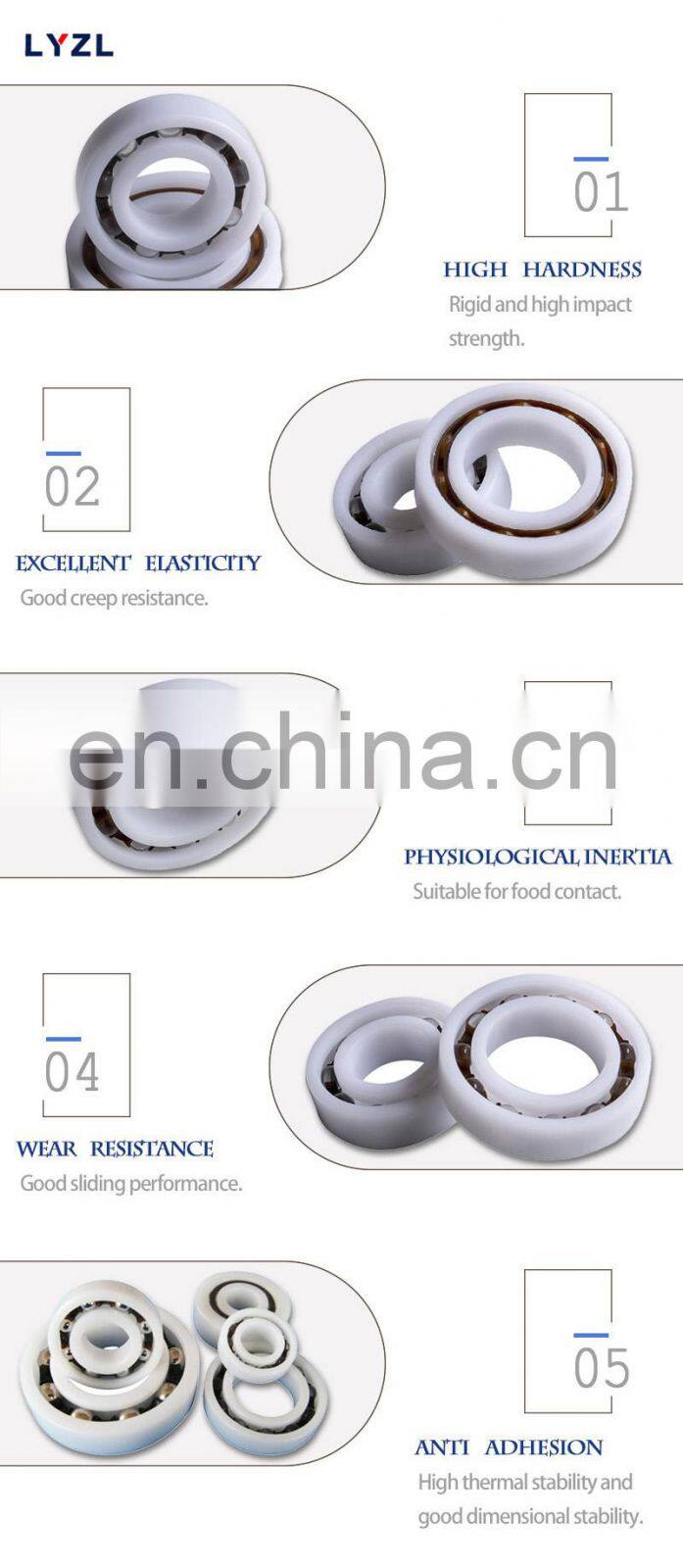 High Quality Plastic deep groove ball pom bearing 6907 6908 6909 6910 6911 6912
