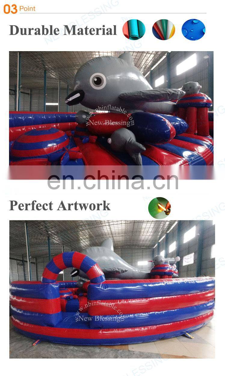 Customized supported Zoo 8x5m Art inflatable whale bouncer for sale