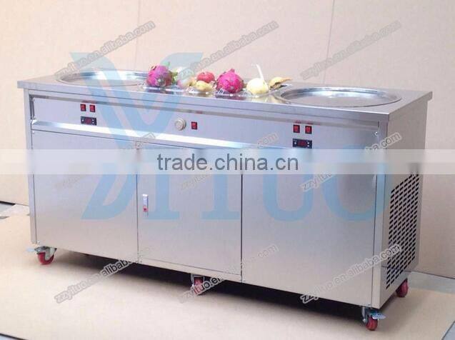 New Arrival Fried Ice Cream Machine Double Pan R404a Refrigerant 500mm/700mm Double Flat Pan Fried Ice Cream Machine