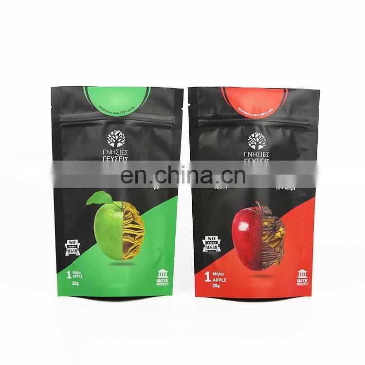 Wholesale customized 20g apple chips packaging bags plastic zip lock stand up pouch plantain banana chip bag