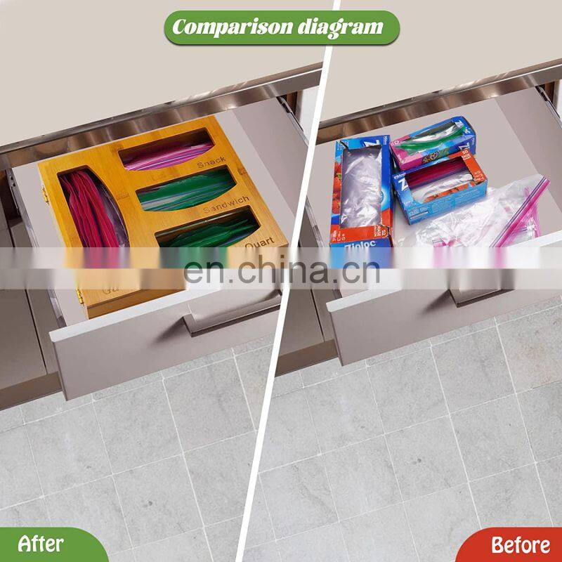 Bamboo Ziplock Bag Storage Organizer For Kitchen Openable Top Lids,Suitable For Sandwich,Gallon Quart & Snack