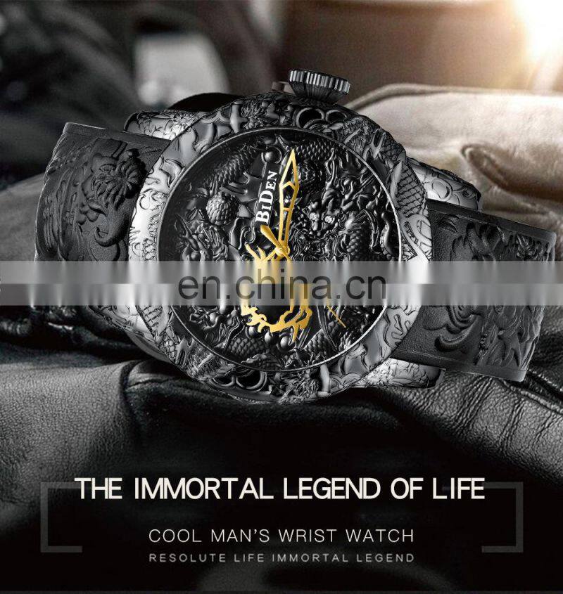 Biden 0129 Special Design Men Quartz Wrist Watches Gold Dial Analog Fashion Leather Cool Reloj de los hombres