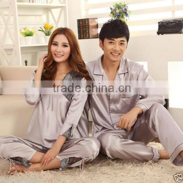 2014 Style Lady & Men's silk satin couples pajamas sleepwear homedress