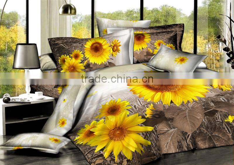 cotton sun flower 3D disperse printing bed cover set